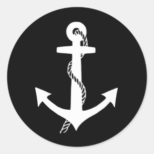 Elegant Nautical Black and White Anchor Classic Round Sticker