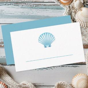 Elegant Nautical Blue Seashell Beach Wedding Place Card