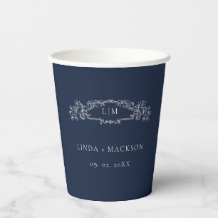 Elegant Nautical botanical crest monogram wedding Paper Cups