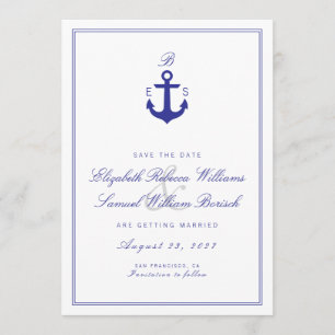 Elegant Nautical Clean Monogram Save The Date Card