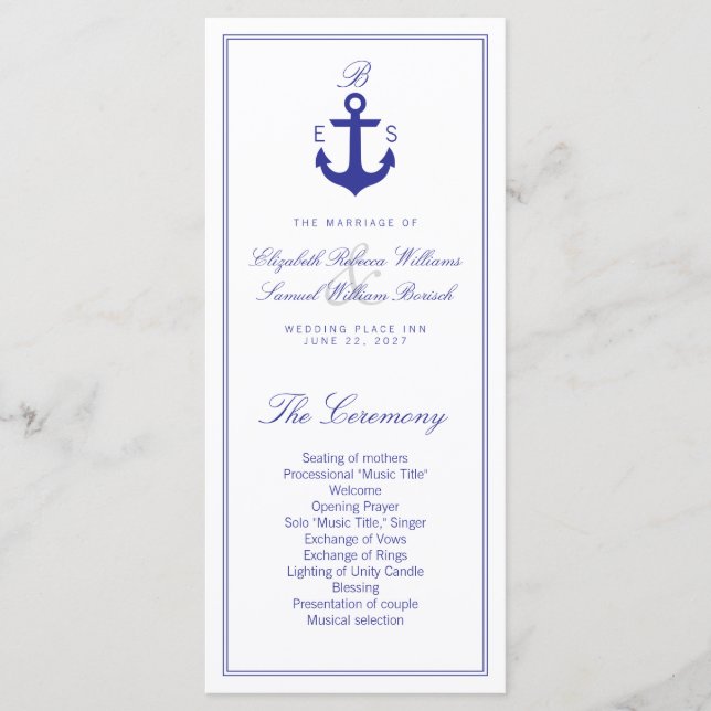 Elegant Nautical Clean Wedding Program Rack Cards (Front)