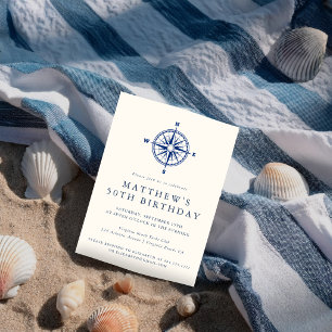 Elegant Nautical Compass Adult Birthday Party Invitation