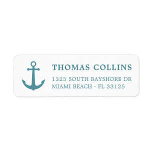 Elegant Nautical Deep Aqua Anchor Return Address