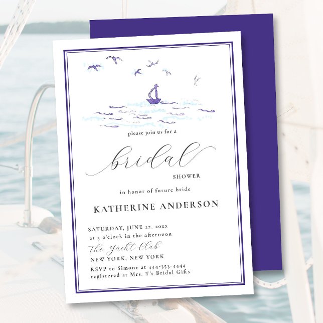 Elegant Nautical Frame Boat Waves Bridal Shower Invitation (Creator Uploaded)
