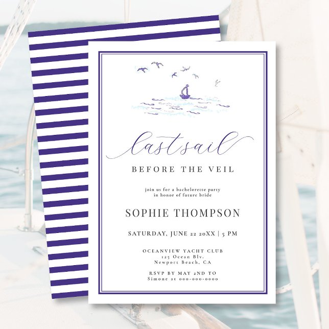 Elegant Nautical Last Sail Boat Bachelorette Party Invitation (Creator Uploaded)