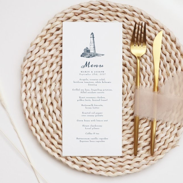 Elegant Nautical Lighthouse Ocean Sea Wedding Menu (Creator Uploaded)