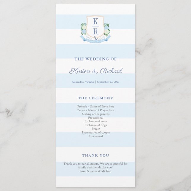 Elegant Nautical Monogram Wedding Program Programme (Front)