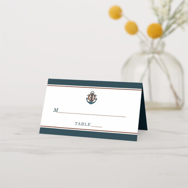 Elegant Nautical Navy Anchor Wedding Place Card (Front)