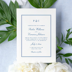 Elegant Nautical Navy Blue Anchor Wedding Invitation