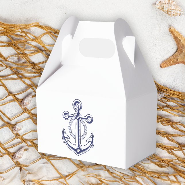 Elegant Nautical Navy Blue Anchor Wedding Party Favour Box (Creator Uploaded)