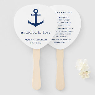 Elegant Nautical Navy Blue Anchor Wedding Program Hand Fan