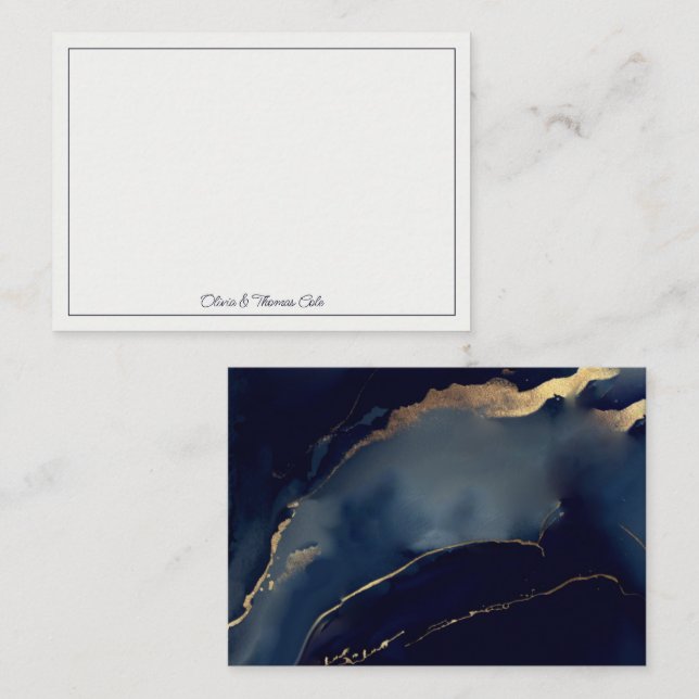 Elegant Nautical Navy Blue Gold Beach Couple Card (Front/Back)