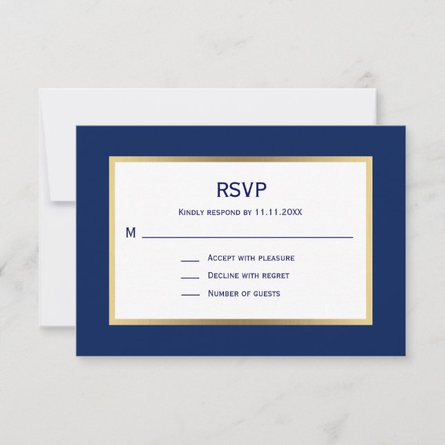 Elegant Nautical Navy Blue White  RSVP Wedding (Front)