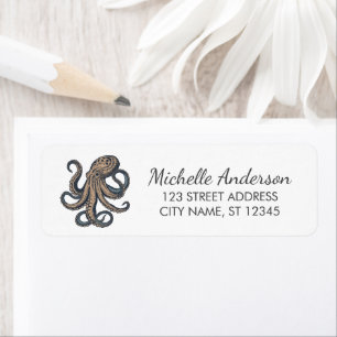 Elegant Nautical Octopus Return Address 
