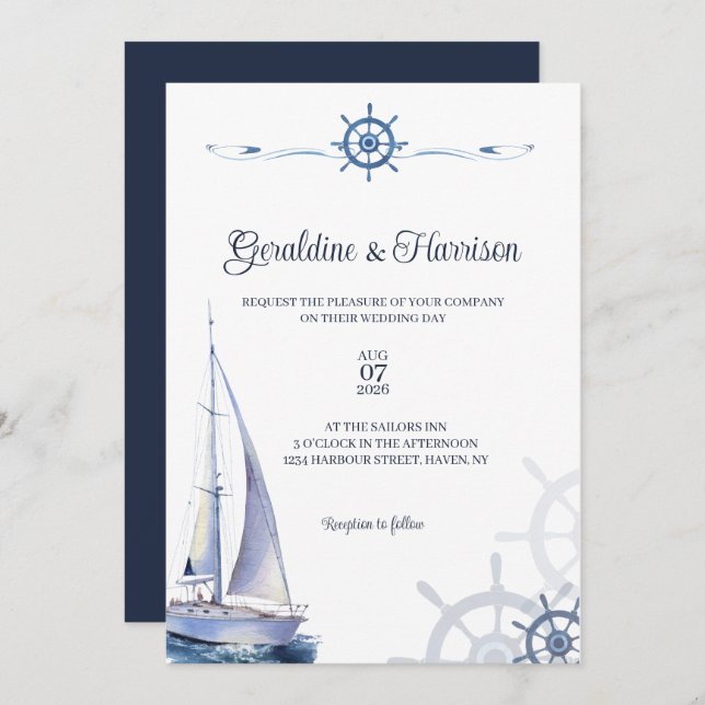 Elegant Nautical Sailing Wedding Invitation (Front/Back)