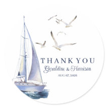 Elegant Nautical Sailing Wedding Thank You Sticker