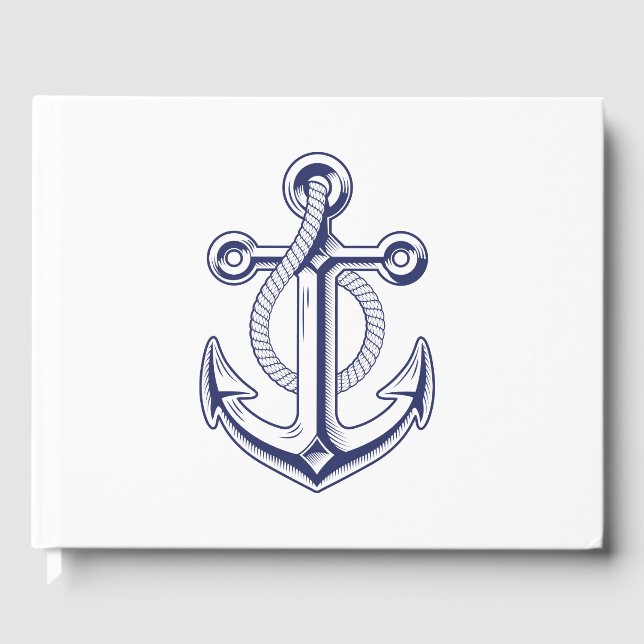 Elegant Nautical Sailor Navy Blue Anchor Wedding  Guest Book (Front)