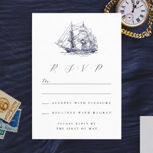 Elegant Nautical Ship Illustration Wedding RSVP Card