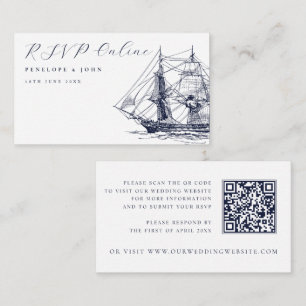 Elegant Nautical Ship Illustration Wedding Website Enclosure Card