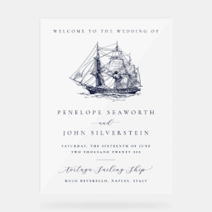 Elegant Nautical Ship Illustration Welcome Wedding Acrylic Sign