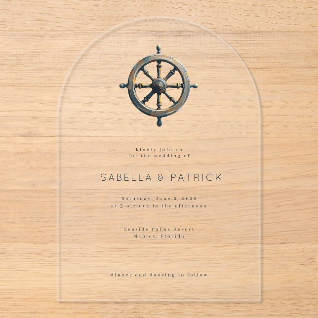 Elegant Nautical Ship Wheel Invitation (Front)