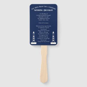 Elegant Nautical Striped Wedding -Navy Blue, White Hand Fan