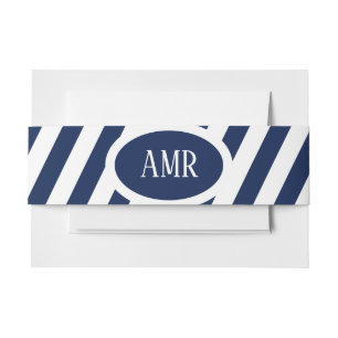 Elegant Nautical Striped Wedding -Navy Blue, White Invitation Belly Band
