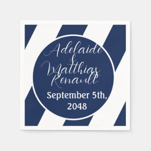 Elegant Nautical Striped Wedding -Navy Blue, White Napkin