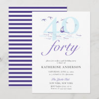 Elegant Nautical Stripes Boat Ocean 40th Birthday