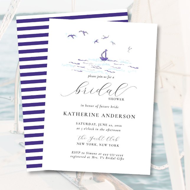 Elegant Nautical Stripes Modern Boat Bridal Shower Invitation (Creator Uploaded)