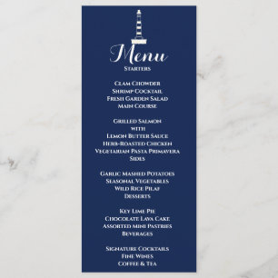 Elegant Nautical Wedding Lighthouse White & Blue Menu