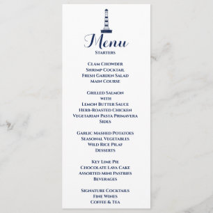 Elegant Nautical Wedding Lighthouse White & Blue Menu