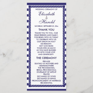 Elegant Nautical Wedding Navy Stripes Program Card