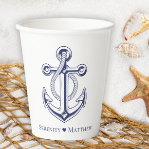 Elegant Nautical Wedding Sailor Navy Blue Anchor Paper Cups