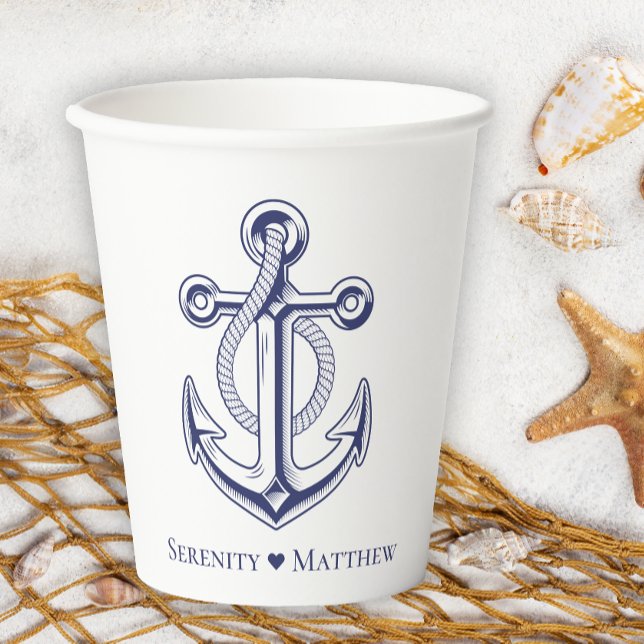Elegant Nautical Wedding Sailor Navy Blue Anchor Paper Cups (Creator Uploaded)