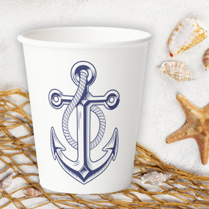 Elegant Nautical Wedding Sailor Navy Blue Anchor Paper Cups