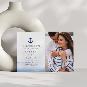 elegant nautical wedding save the date postcard