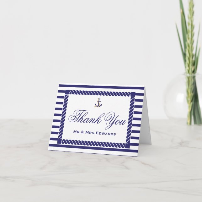 Elegant Nautical Wedding Thank You Note Card (Front)