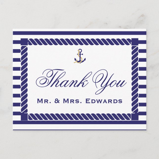 Elegant Nautical Wedding Thank You Postcard (Front)