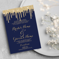 Elegant nave blue gold glitter drips Wedding