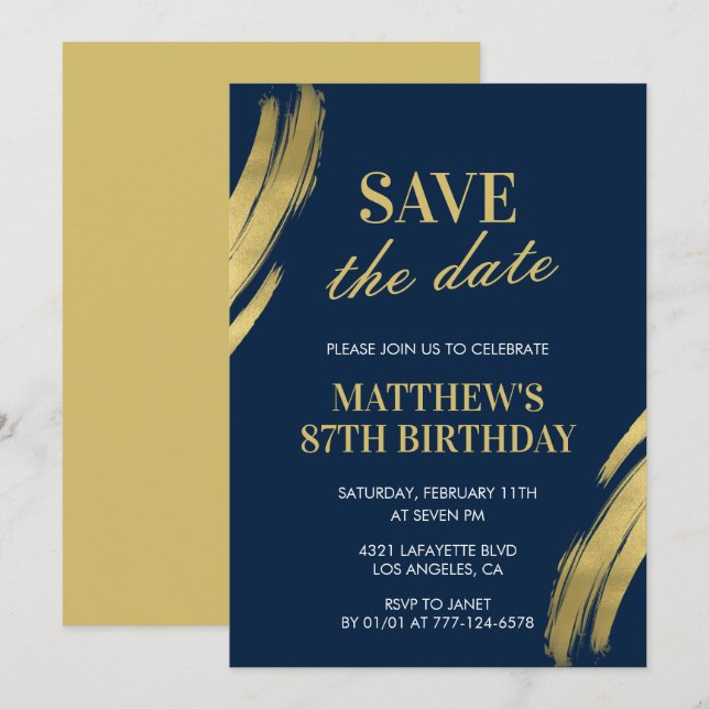 Elegant Navy 87th birthday Save the date  Invitation (Front/Back)