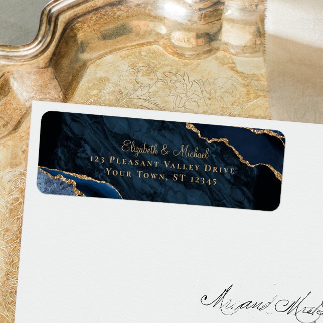 Elegant Navy Agate Wedding Return Address (Creator Uploaded)