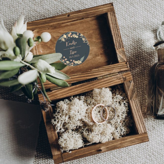 Elegant Navy and Beige Boho Botanical  Classic Round Sticker (Creator Uploaded)