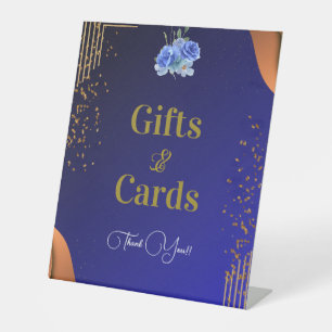 Elegant Navy and Burnt Orange Cards and Gifts Pedestal Sign