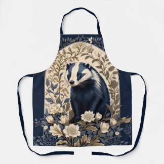 Elegant Navy and Cream Badger Floral Apron