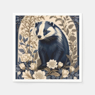 Elegant Navy and Cream Badger Floral Napkin