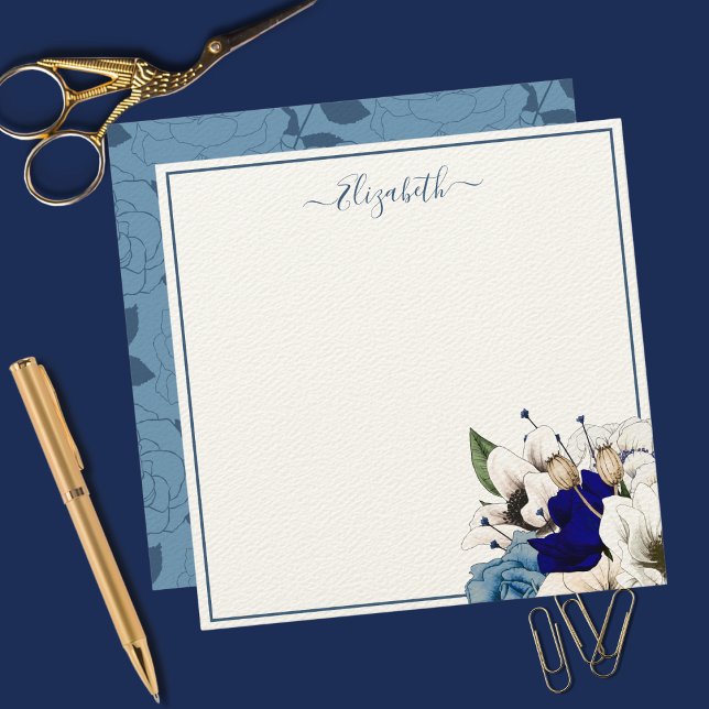 Elegant Navy and Dusty Blue Floral Personalised Card (Creator Uploaded)