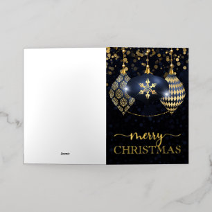 Elegant Navy and Gold Bauble Merry Christmas Foil Holiday Card
