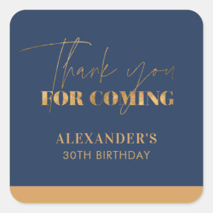 Elegant Navy and Gold Birthday Thank you Square Sticker