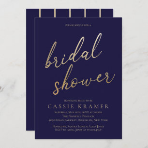 Elegant Navy and Gold   Bridal Shower Invitations